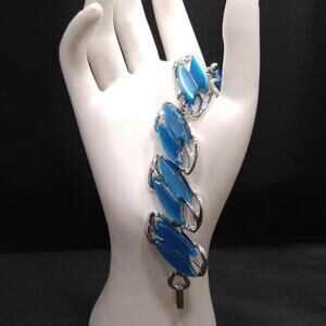 Vintage Moonglow Blue Link Bracelet, Silver Tone, 1950s